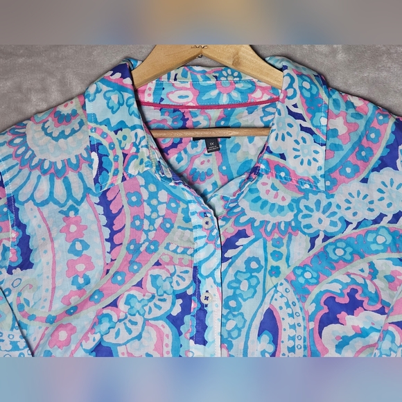 Talbots Lilly Pulitzer Style Long Sleeve Button Up Shirt 1X Lightweight cotton. - Picture 2 of 13